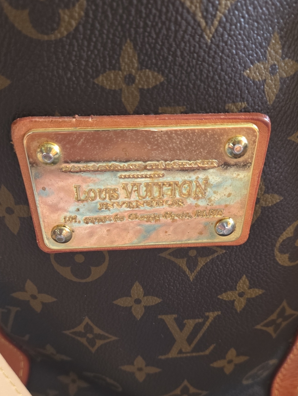 Hand Bag Monogram Canvas Tote in Brown with Tan Leather Trim - Picture 2 of 9